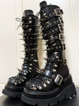 Y2K Street Punk Japanese Harajuku Rivet Super High Wedge Heel Platform Round Toe Gothic Punk Lolita Knight Boots