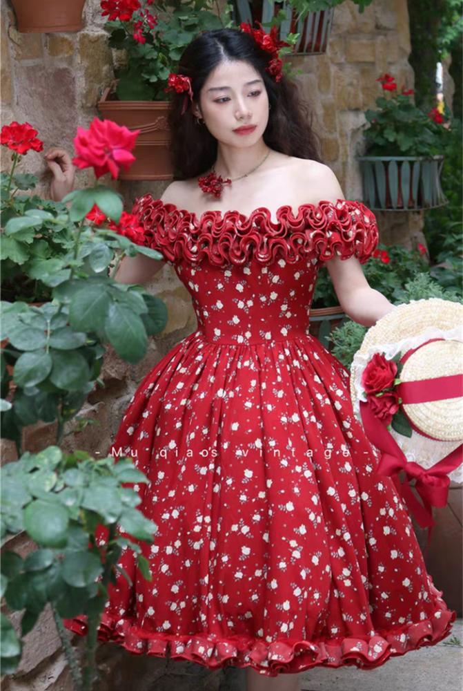 US$ 151.99 - Muqiaoguzhuo - St. Valentine Red Rose - Elegant Party Prom  Casual Classic Lolita JSK Dress - m.lolitaknot.com