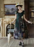 Miss Cube- Oil Painting Collection - Elegant Empire Style High Waist Casual Classic Lolita OP Dress with Waistband