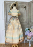Miss Cube- Oil Painting Collection - Elegant Empire Style High Waist Casual Classic Vintage Lolita OP Dress