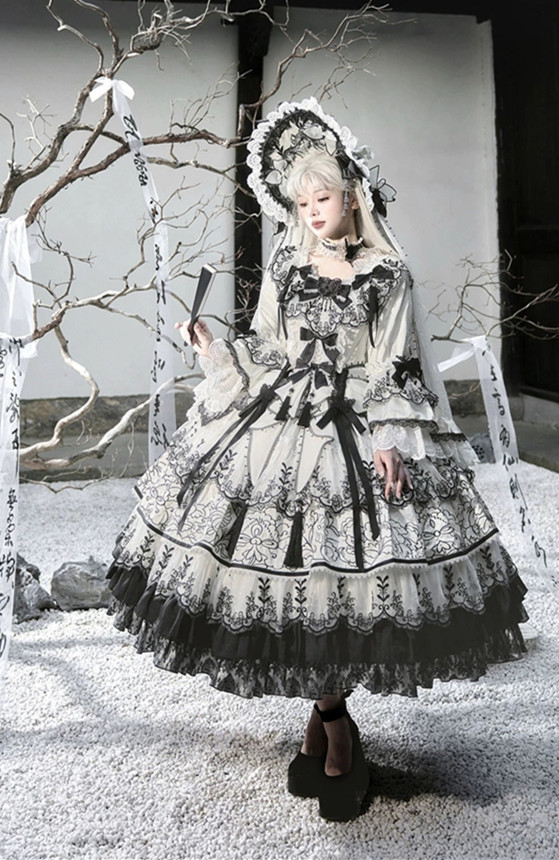 Bramble Rose - Cizhou Yanluo - Tea Party Princess Hime Classic Rococo Lolita OP Dress and Accessories