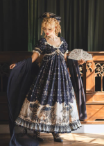 HuaXia Cat - Unicorn - Elegant Palace Vintage High Waist Classic Lolita OP Dress, Shawl and Crown