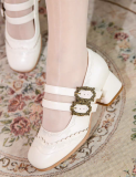 Classic Vintage Elegant Buckle Leather Mary Jane Square Toes Chunky Heels Lolita Shoes