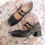 Classic Vintage Elegant Buckle Leather Mary Jane Square Toes Chunky Heels Lolita Shoes