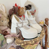 Floating Dream Realm - Elegant Butterfly Rose Buckle Chunky Square Toes High Heels Classic Lolita Shoes