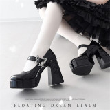 Floating Dream Realm - Elegant Butterfly Rose Buckle Chunky Square Toes High Heels Classic Lolita Shoes