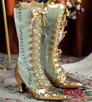 JUST ABOUT COMFORT - Retro Vintage Embroidery Pointed Toe Wine Glass High Heels Classic Lolita Boots