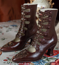 JUST ABOUT COMFORT - Retro Vintage Classic Pearl Embroidery Pointed Toe Wine Glass Heels Button Cut-out Lolita Short Boots