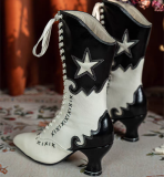 JUST ABOUT COMFORT - Retro Vintage Classic Victoria Star Pointed Toe Wine Glass Heels Chunky Leather Lolita Short Boots