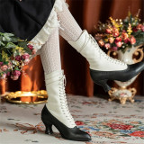 JUST ABOUT COMFORT - Retro Vintage Classic Victoria Pointed Toe Wine Glass Heels Chunky Leather Lolita Short Boots