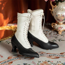 JUST ABOUT COMFORT - Retro Vintage Classic Victoria Pointed Toe Wine Glass Heels Chunky Leather Lolita Short Boots