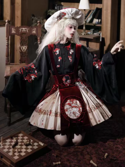 Tianjizaojing - Lamb Poison Fungus - Embroidery Chinese Qi Lolita Salopettes, Blouse and A Hair Pin