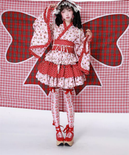 Meme - Blue-blooded Loong - Vintage Showa Wa Japanese Kimono Lolita Blouse and Skirt