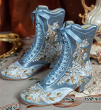 JUST ABOUT COMFORT - Retro Vintage Classic Embroidery Bow Pointed Toe Wine Glass Heels Chunky Leather Lolita Short Boots