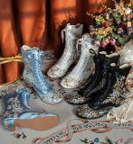 JUST ABOUT COMFORT - Retro Vintage Classic Embroidery Bow Pointed Toe Wine Glass Heels Chunky Leather Lolita Short Boots