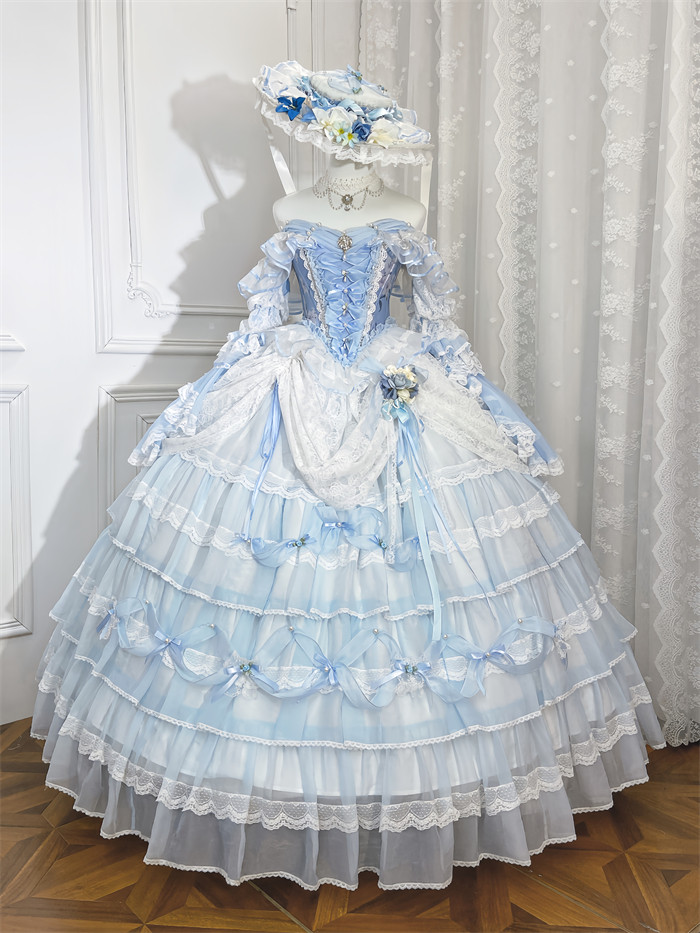 open lace back dress Blue Satin Tulle Flower Girl Dress A-Line Beaded Bow – Mia Princess