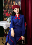 Xiaoqingrui - Deep Blue Flow - Retro Blue Casual Classic Lolita Blouse and Skirt Set