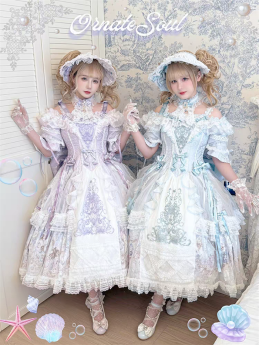 OrnateSoul - Cockle - Embroidery Classic Tea Party Princess Rococo Lolita OP Dress and Accessories