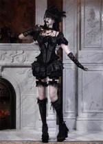 Blood Supply - Day of Mourning - Gorgeous Halloween Gothic Lolita Bubble Sleeves Backless Top and Lace Velvet Pumpkin Shorts