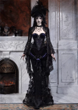 Blood Supply - Day of Mourning - Gorgeous Halloween Velvet Embroidery Gothic Lolita Corset Topwear, Mermaid Skirt and Bolero