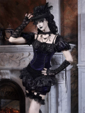 Blood Supply - Day of Mourning - Gorgeous Halloween Gothic Lolita Bubble Sleeves Backless Top and Lace Velvet Pumpkin Shorts