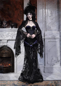 Blood Supply - Day of Mourning - Gorgeous Halloween Velvet Embroidery Gothic Lolita Corset Topwear, Mermaid Skirt and Bolero