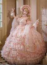 Cat Fairy - A Princess On The Lam - Gorgeous Tea Party Princess Wedding Pink Rococo Lolita JSK with Arm Sleeves (Plus Long Version)