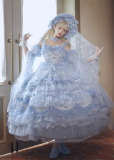 Cat Fairy - A Princess On The Lam - Gorgeous Tea Party Princess Wedding Rococo Sky Blue Lolita JSK with Arm Sleeves