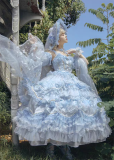 Cat Fairy - A Princess On The Lam - Gorgeous Tea Party Princess Wedding Rococo Sky Blue Lolita JSK with Arm Sleeves