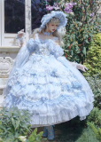 Cat Fairy - A Princess On The Lam - Gorgeous Tea Party Princess Wedding Rococo Sky Blue Lolita JSK with Arm Sleeves