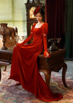 Cat Highness - Lost in Burgundy - Prom Homecoming Birthday Party Tea Party Princess Wedding Velvet Empire Retro Classic Lolita OP Dress