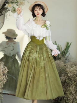 Sweet Promise - Sweet Palace Style Neo Chinese Style Casual Daily Classic Lolita Blouse and Corset Skirt Set