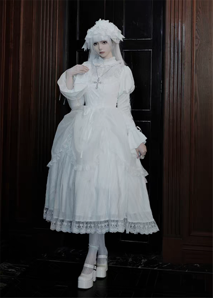 US$ 89.99 - Withpuji - Fallen into Heaven - White Gothic Lolita OP Dress  Set - m.lolitaknot.com