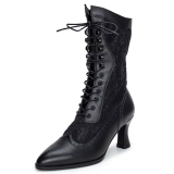 Just About Comfort - Elegant Retro Victorian England Lace Leather Pointed Toe Classic Lolita Short Boots