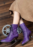 Just About Comfort - Retro Steampunk Victorian Pointed Toe Purple Ankle Length Classic Lolita Boots
