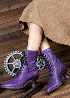 Just About Comfort - Retro Steampunk Victorian Pointed Toe Purple Ankle Length Classic Lolita Boots