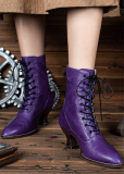 Just About Comfort - Retro Steampunk Victorian Pointed Toe Purple Ankle Length Classic Lolita Boots