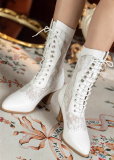 Just About Comfort - Elegant Retro Victorian England Lace Leather Pointed Toe Classic Lolita Short Boots