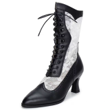 Just About Comfort - Elegant Retro Victorian England Lace Leather Pointed Toe Classic Lolita Short Boots