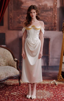 LaceMade - Joan of Arc - French Retro Classic Palace Satin Birthday Prom Party Casual Lolita Corset Dress