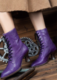 Just About Comfort - Retro Steampunk Victorian Pointed Toe Purple Ankle Length Classic Lolita Boots