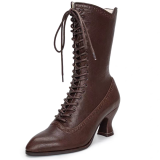Just About Comfort - Retro Victorian Pointed Toe Wine Glass Heels Short Ankle Length Classic Lolita Boots