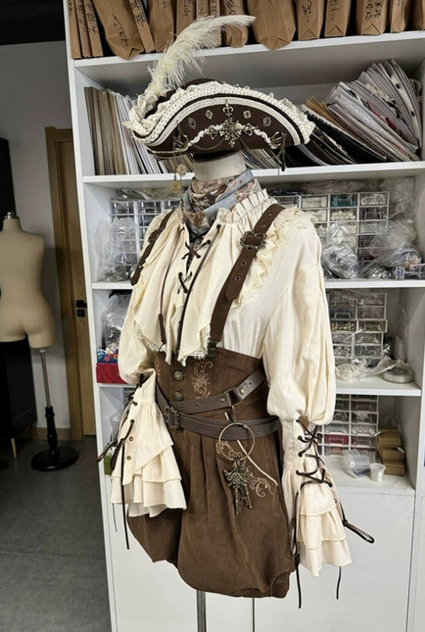 Alice Girl - Pirate Treasure Map - Retro Pirate V-neck Classic Lolita Blouse (Version I)