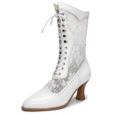 Just About Comfort - Elegant Retro Victorian England Lace Leather Pointed Toe Classic Lolita Short Boots