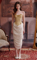LaceMade - Holy Golden Hall - French Retro Classic Palace Strapless Casual Lolita Corset Topwear and Long Skirt
