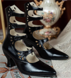 Just About Comfort - Retro England Victorian Pointed Toe Hollowed-out Short Ankle Length Classic Lolita Boots