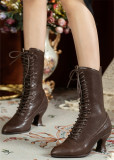 Just About Comfort - Retro Victorian Pointed Toe Wine Glass Heels Short Ankle Length Classic Lolita Boots