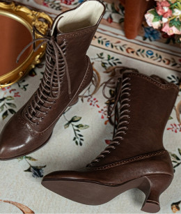 Just About Comfort - Retro Victorian Pointed Toe Wine Glass Heels Short Ankle Length Classic Lolita Boots