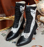 Just About Comfort - Elegant Retro Victorian England Lace Leather Pointed Toe Classic Lolita Short Boots