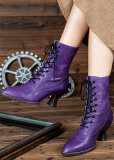 Just About Comfort - Retro Steampunk Victorian Pointed Toe Purple Ankle Length Classic Lolita Boots